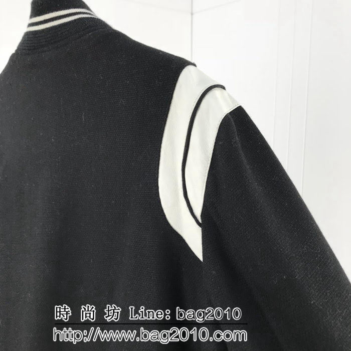YSL聖羅蘭 升級版棒球服外套 經典回顧 高版本 羊毛呢面料 真皮肩膀拼接 織帶蠟黃對版 情侶款 ydi2582